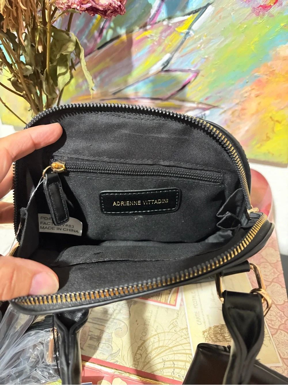 Adrienne Vittadini Black Embossed Faux Leather Dome Satchel